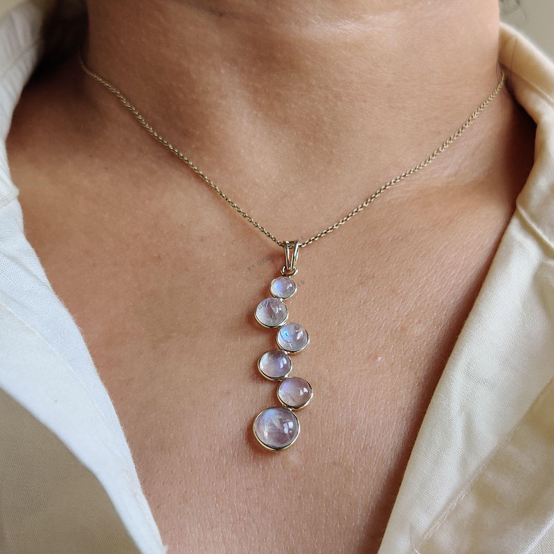 Natural Rainbow Moonstone 14K Solid Yellow Gold Pendant, June Birthstone