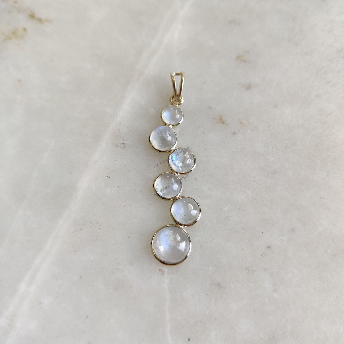 Natural Rainbow Moonstone 14K Solid Yellow Gold Pendant, June Birthstone