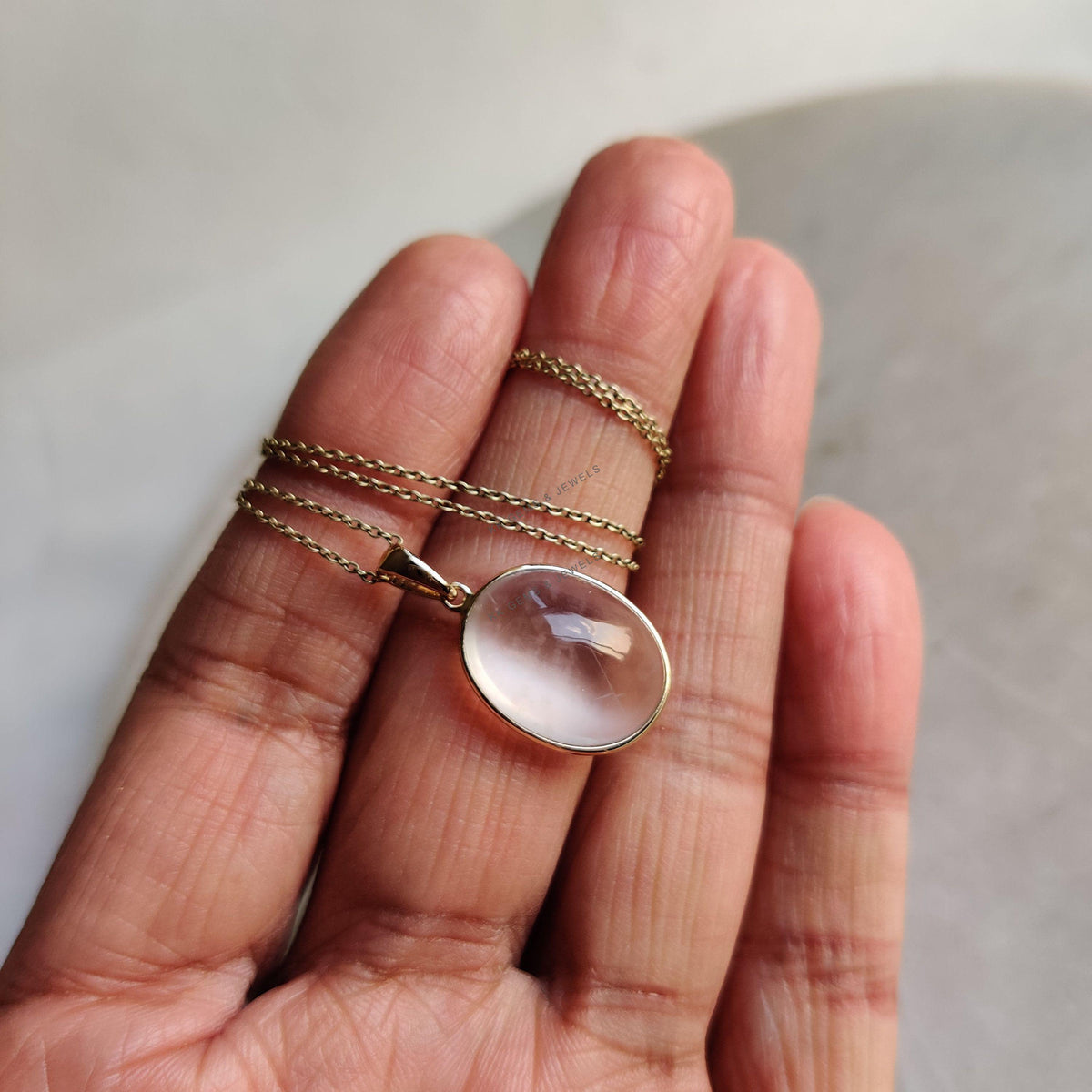 Oval Natural White Moonstone Pendant, 14K Solid Yellow Gold, June Birthstone