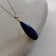 14K Solid Gold Natural Lapis Lazuli Pendant: Pear Cabochon, September Birthstone