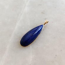 14K Solid Gold Natural Lapis Lazuli Pendant: Pear Cabochon, September Birthstone