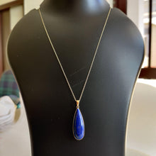 14K Solid Gold Natural Lapis Lazuli Pendant: Pear Cabochon, September Birthstone