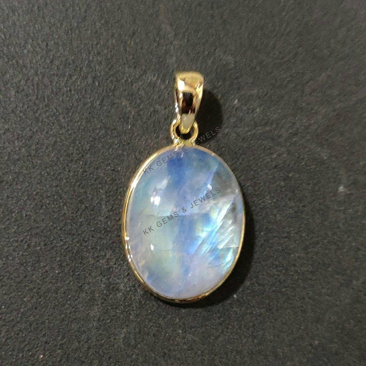 Natural Rainbow Moonstone Pendant, 14K Solid Yellow Gold Bezel, June Birthstone