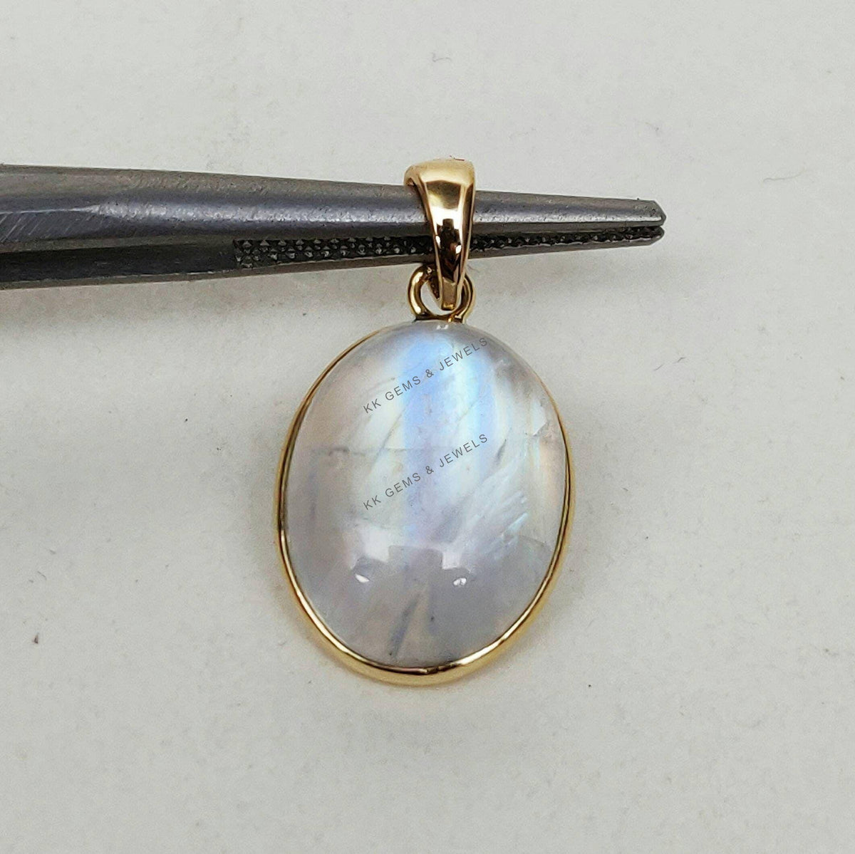 Natural Rainbow Moonstone Pendant, 14K Solid Yellow Gold Bezel, June Birthstone
