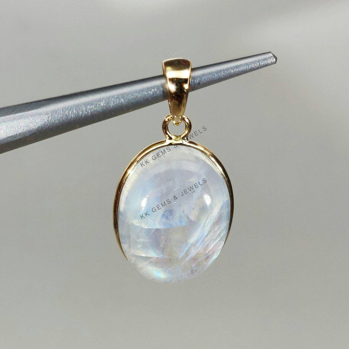 Natural Rainbow Moonstone Pendant, 14K Solid Yellow Gold Bezel, June Birthstone