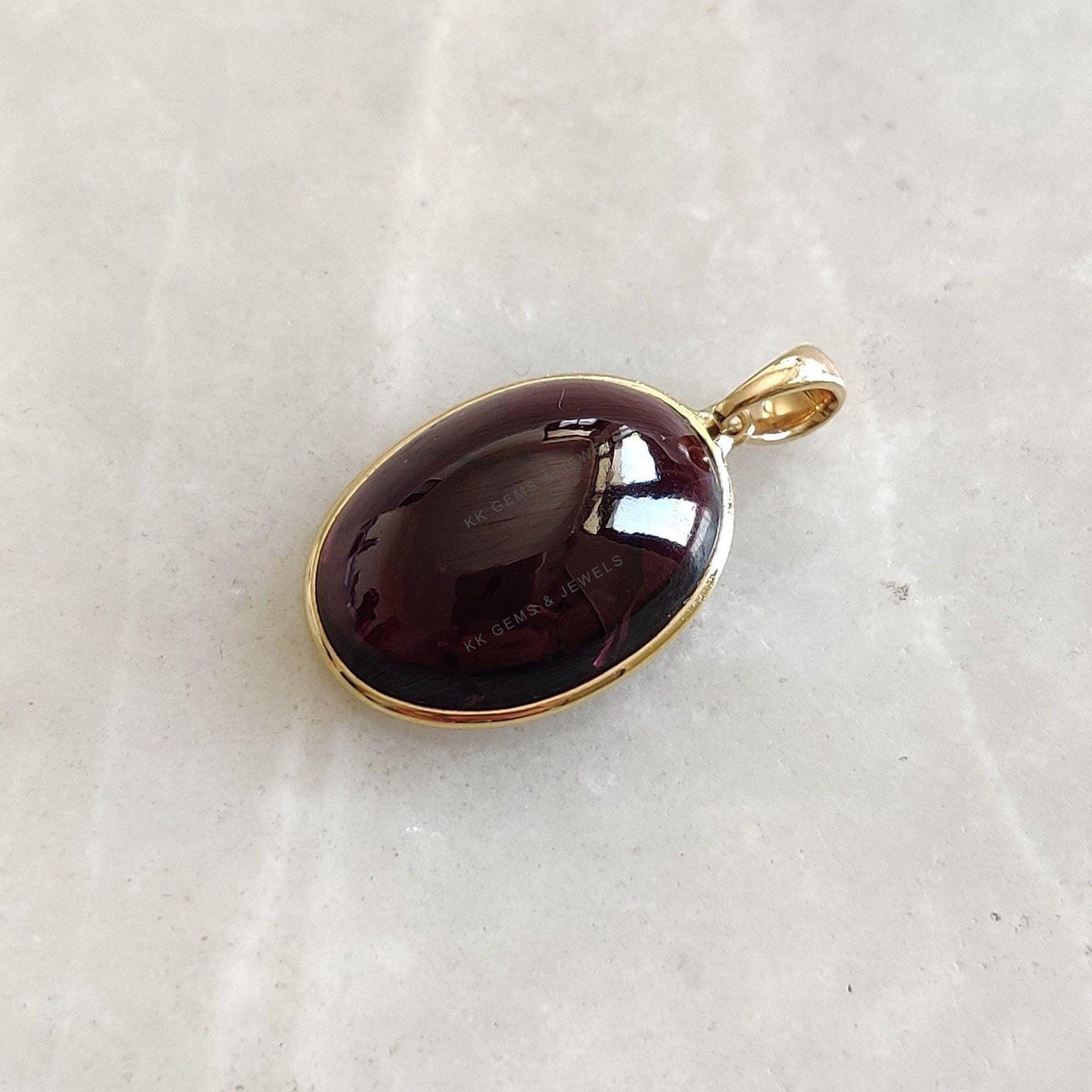 Natural Garnet Pendant, 14K Solid Yellow Gold Bezel Pendant, January Birthstone