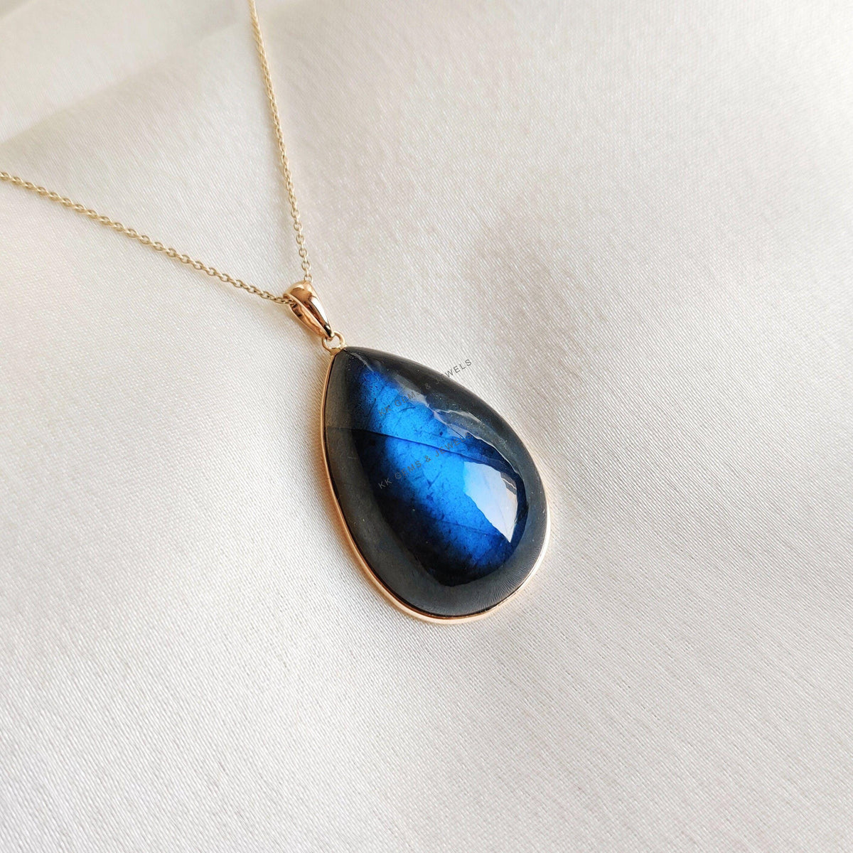 Natural Labradorite Pear Pendant, 14K Solid Yellow Gold Bezel Pendant