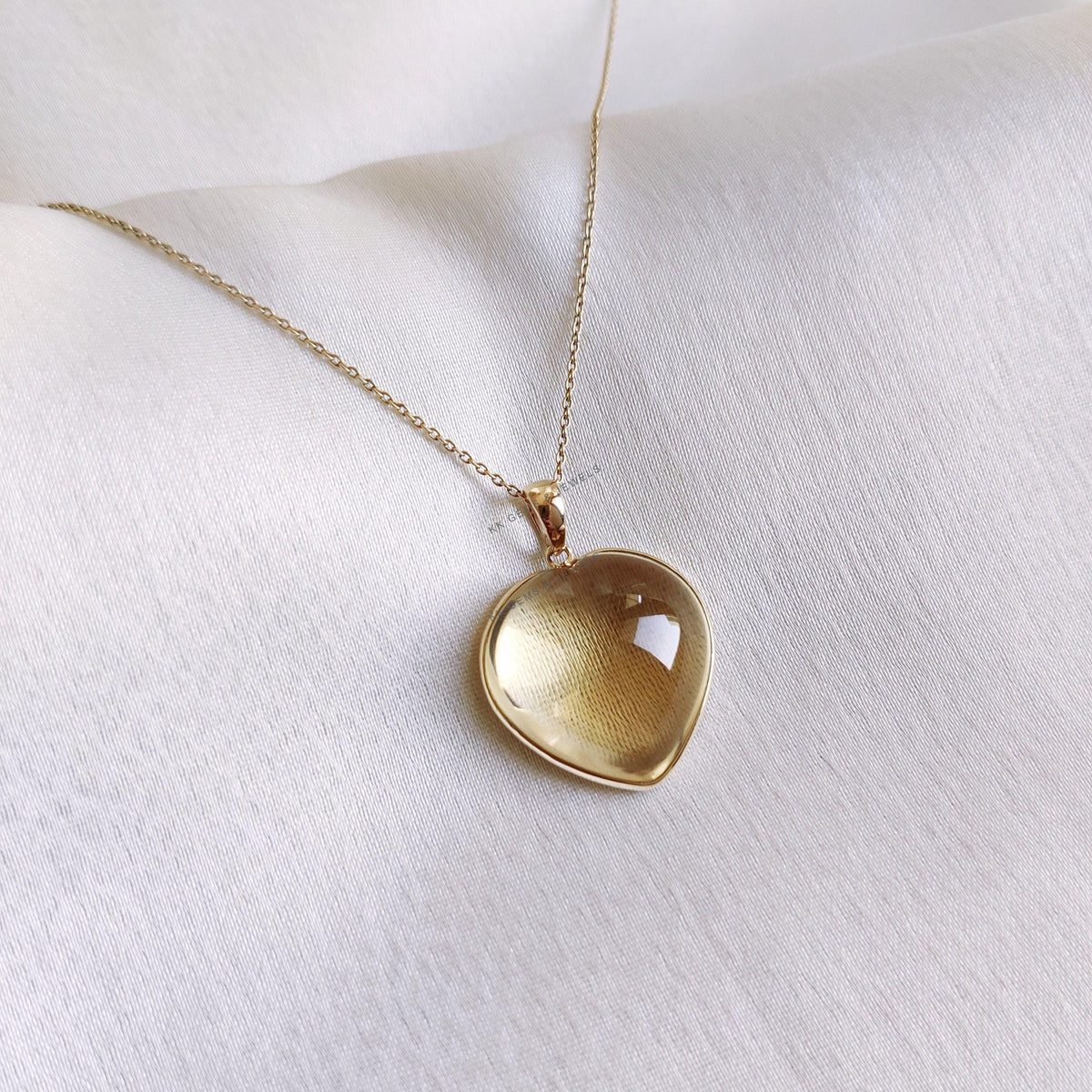 Natural Citrine Heart 14K Solid Yellow Gold Pendant, November Birthstone Pendant,