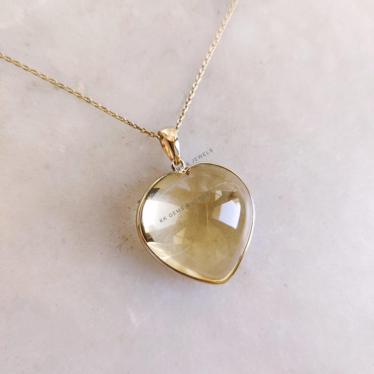 Natural Citrine Heart 14K Solid Yellow Gold Pendant, November Birthstone Pendant,
