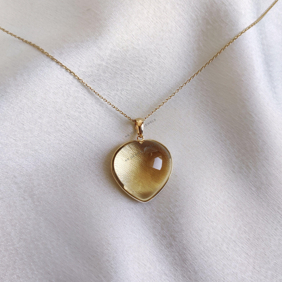 Natural Citrine Heart 14K Solid Yellow Gold Pendant, November Birthstone Pendant,