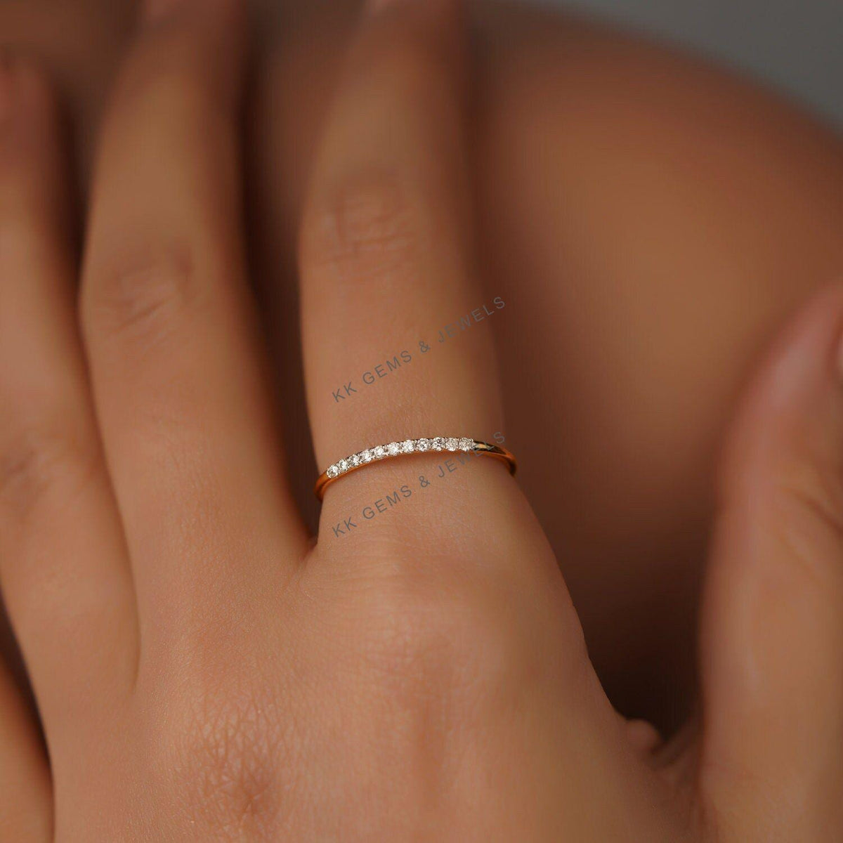 Dainty 14K Solid Gold Natural Diamond Ring, April Birthstone