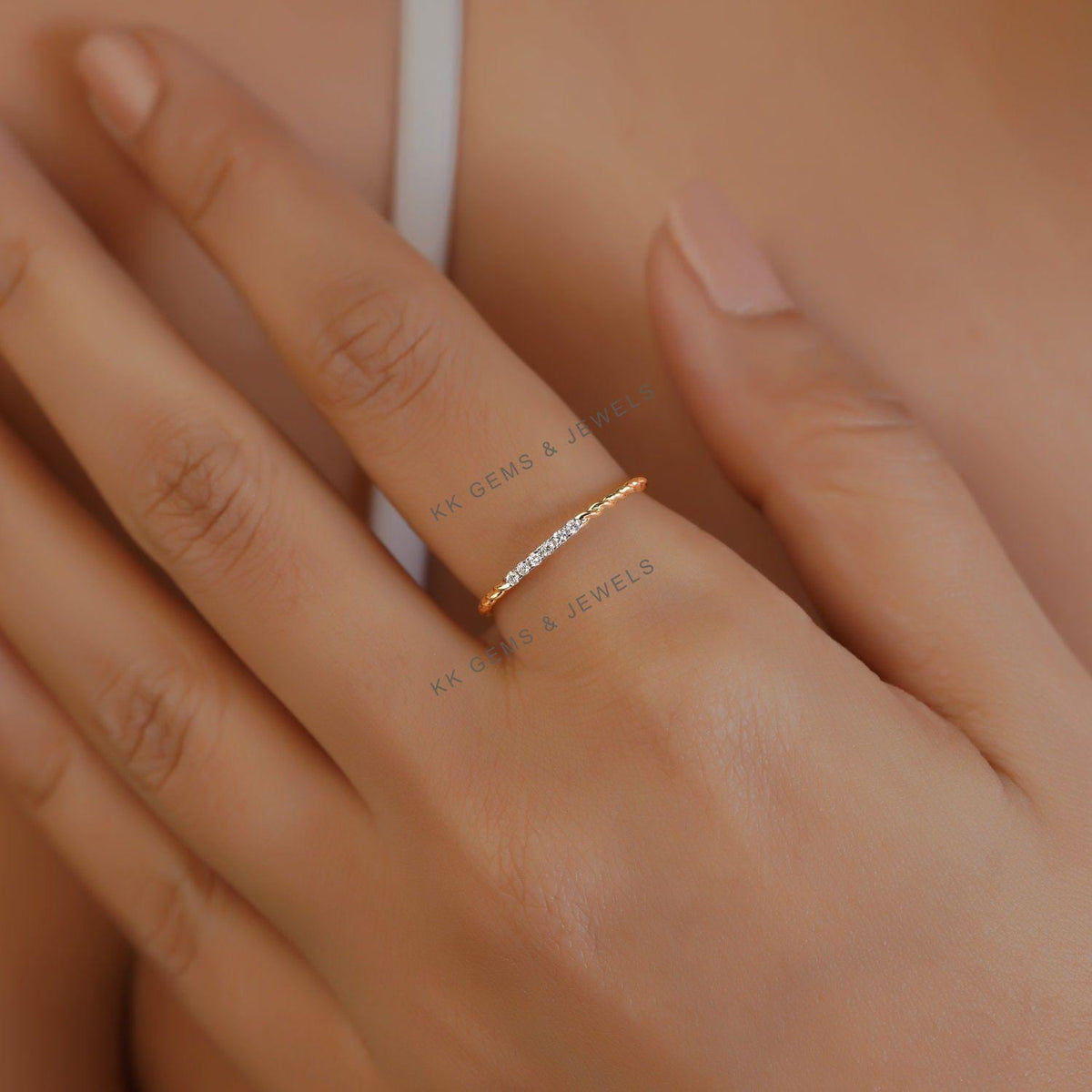 Dainty 14K Solid Gold Natural Diamond Ring, April Birthstone