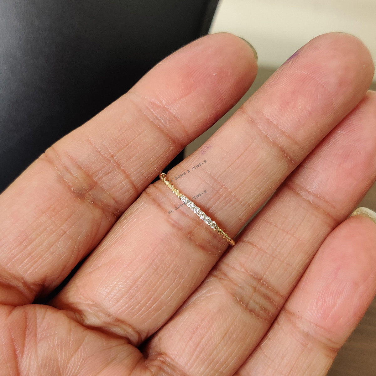 Dainty 14K Solid Gold Natural Diamond Ring, April Birthstone