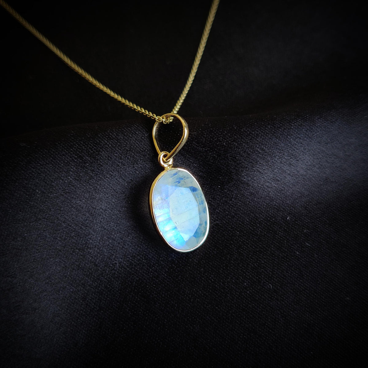 Natural Rainbow Moonstone Pendant, 14K Solid Yellow Gold Bezel Pendant, June Birthstone