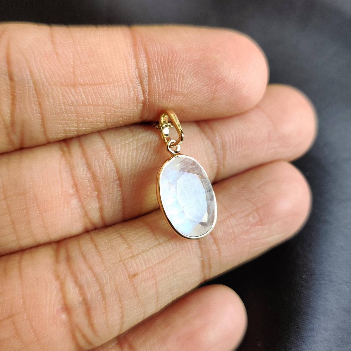 Natural Rainbow Moonstone Pendant, 14K Solid Yellow Gold Bezel Pendant, June Birthstone
