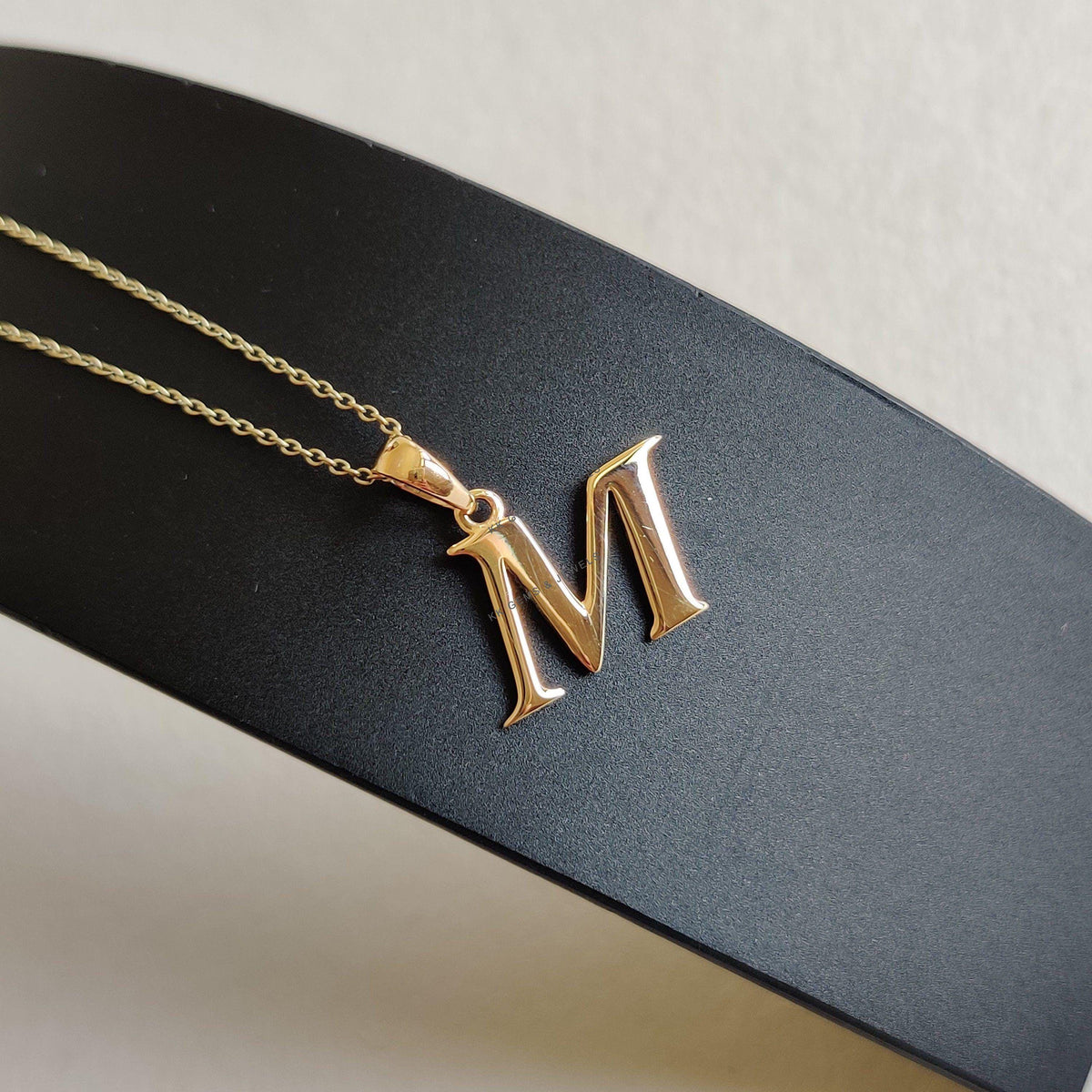 14K Solid Yellow Gold Initial M Pendant, Particular Charm