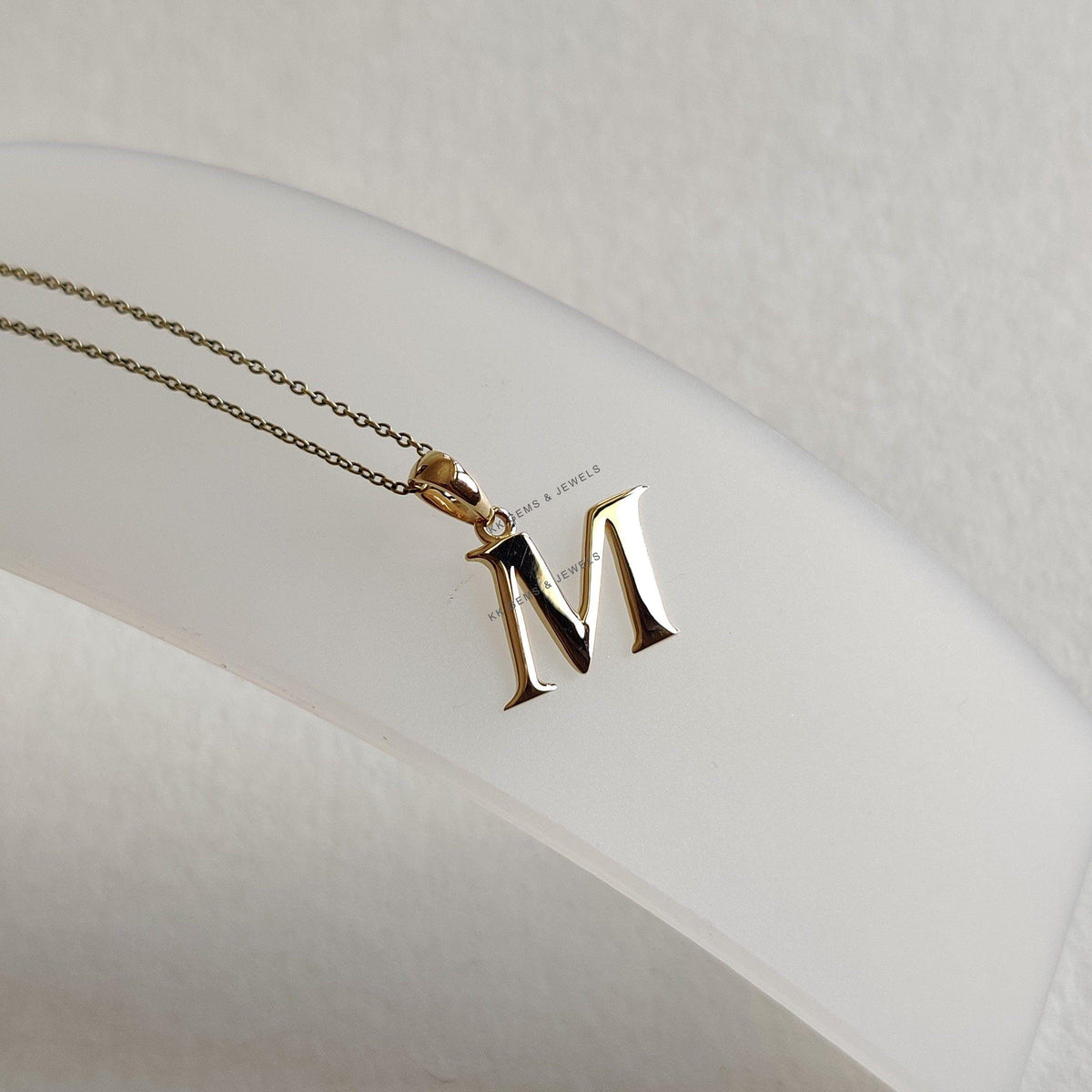 14K Solid Yellow Gold Initial M Pendant, Particular Charm