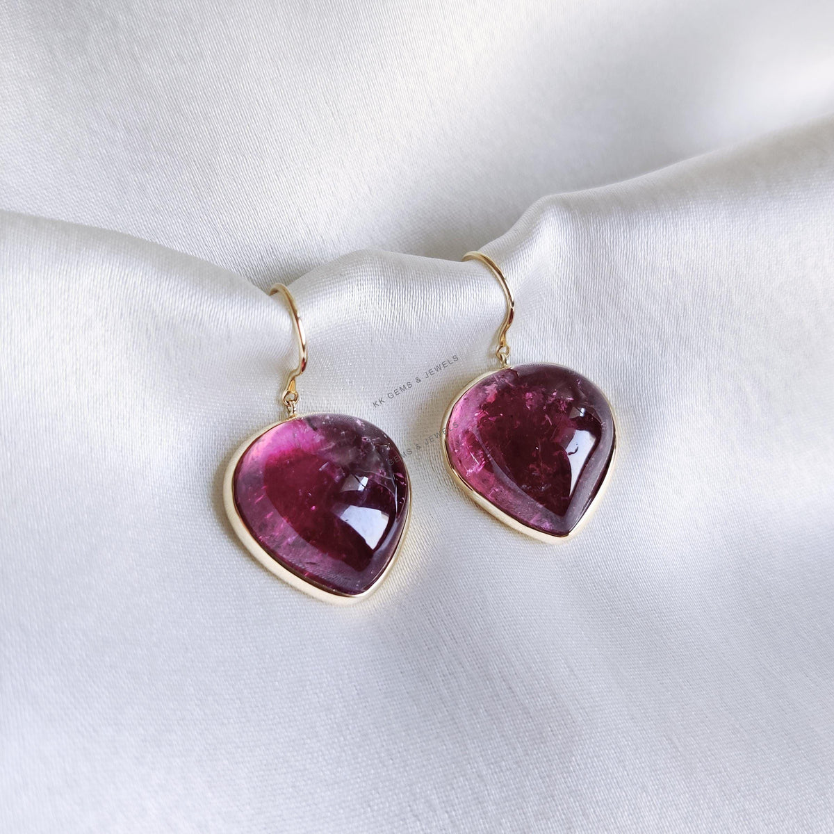 Natural Rubellite Pink Tourmaline 14K Solid Yellow Gold Bezel Earring, October Birthstone