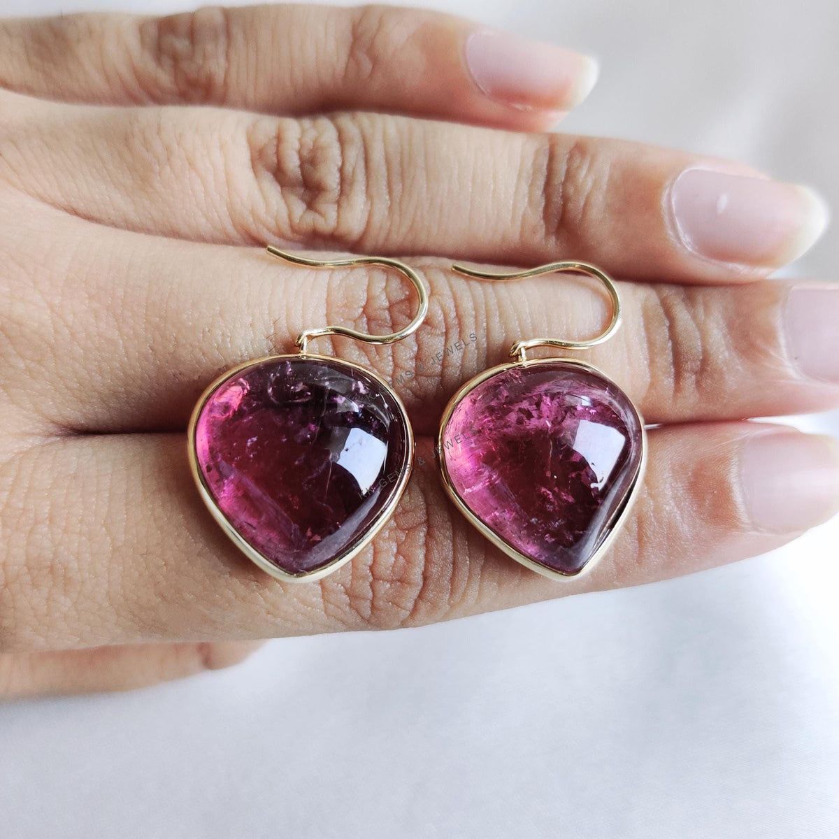 Natural Rubellite Pink Tourmaline 14K Solid Yellow Gold Bezel Earring, October Birthstone