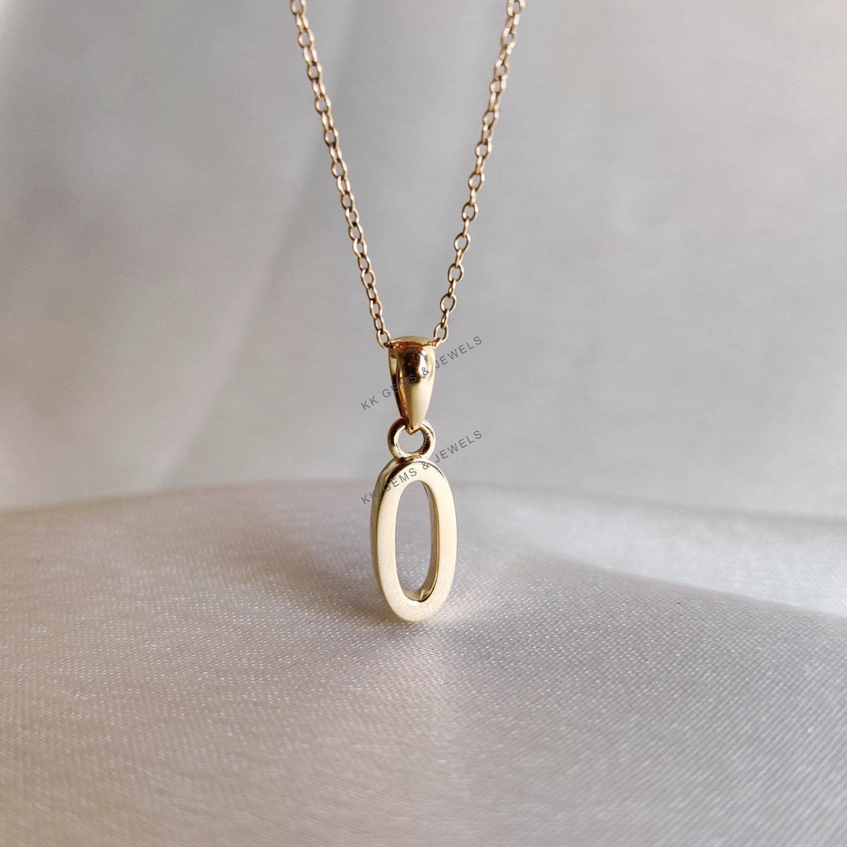 14K Solid Gold Number Zero Pendant, Dainty Charm