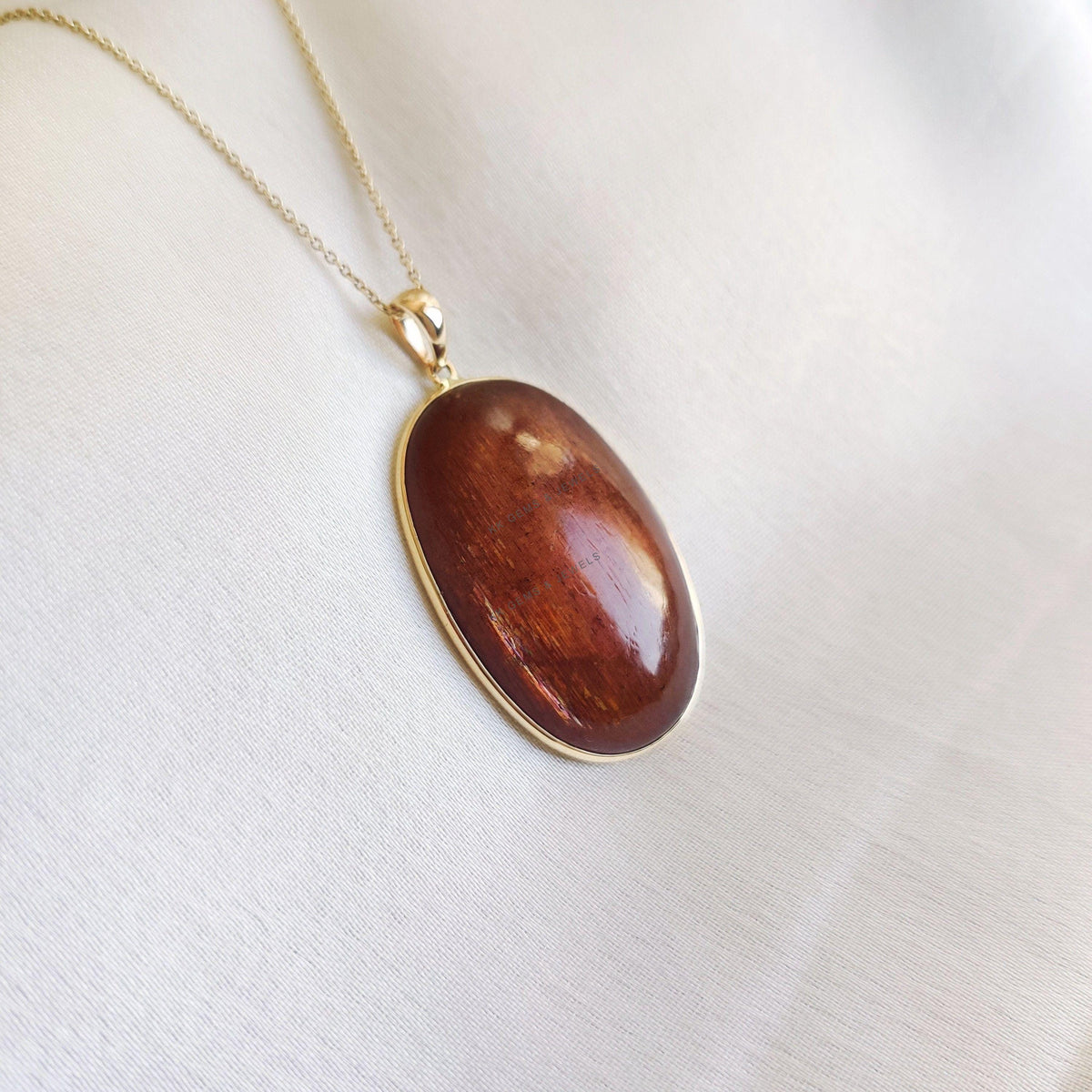 14K Solid Yellow Gold Natural Sunstone Pendant, Oval Cabochon, July August Birthstone