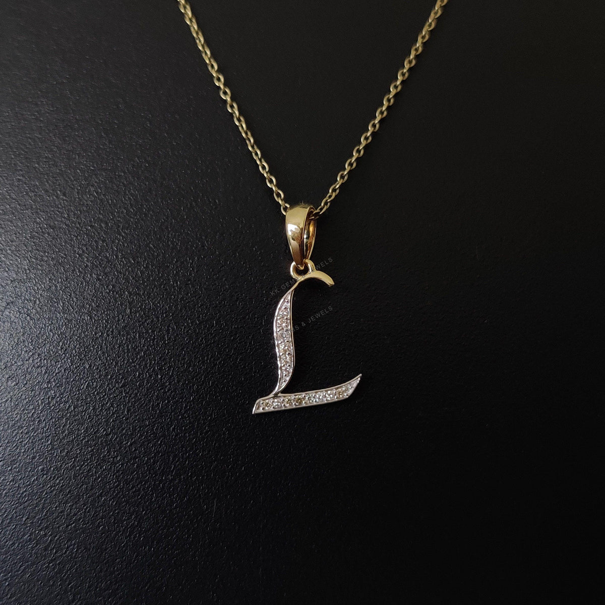 14K Gold Initial L Diamond Pendant, Solid Yellow Gold Charm