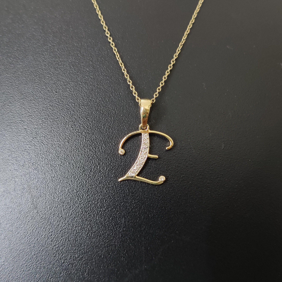 14K Solid Gold Initial E Diamond Pendant, Birthday Gift