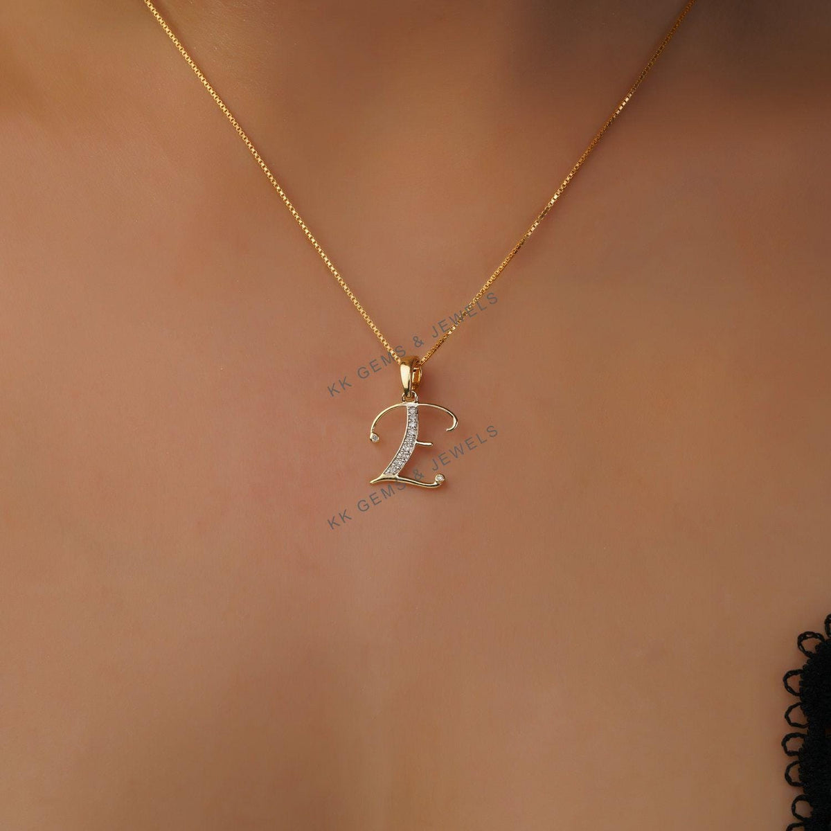14K Solid Gold Initial E Diamond Pendant, Birthday Gift