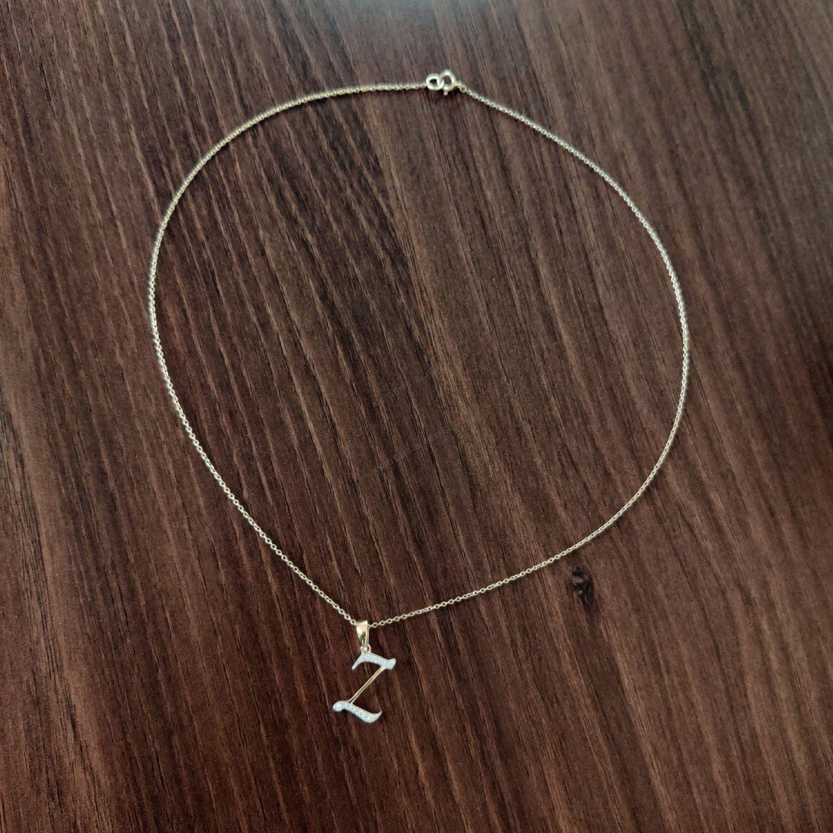 14K Solid Gold Initial Z Diamond Pendant, Birthday Gift