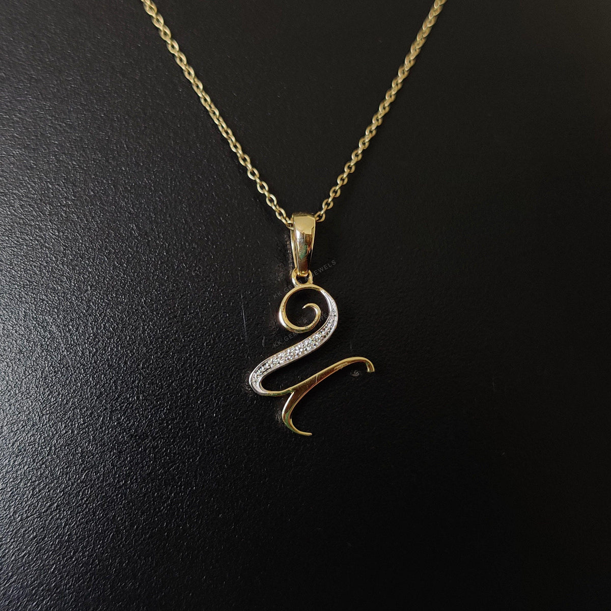 14K Solid Gold Initial U Pendant, Natural Diamond Charm Pendant