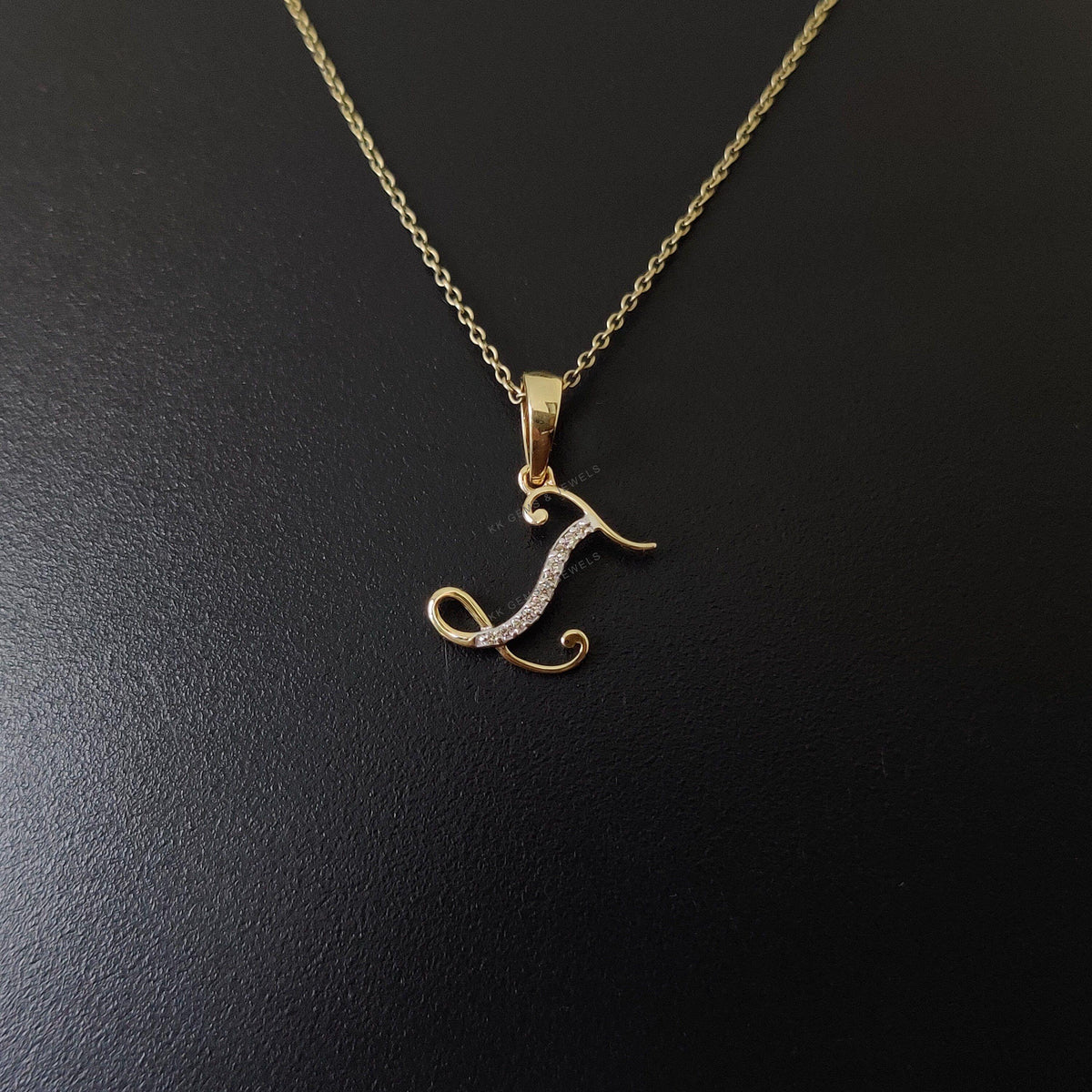 14K Solid Gold Initial I Diamond Pendant, Birthday Gift