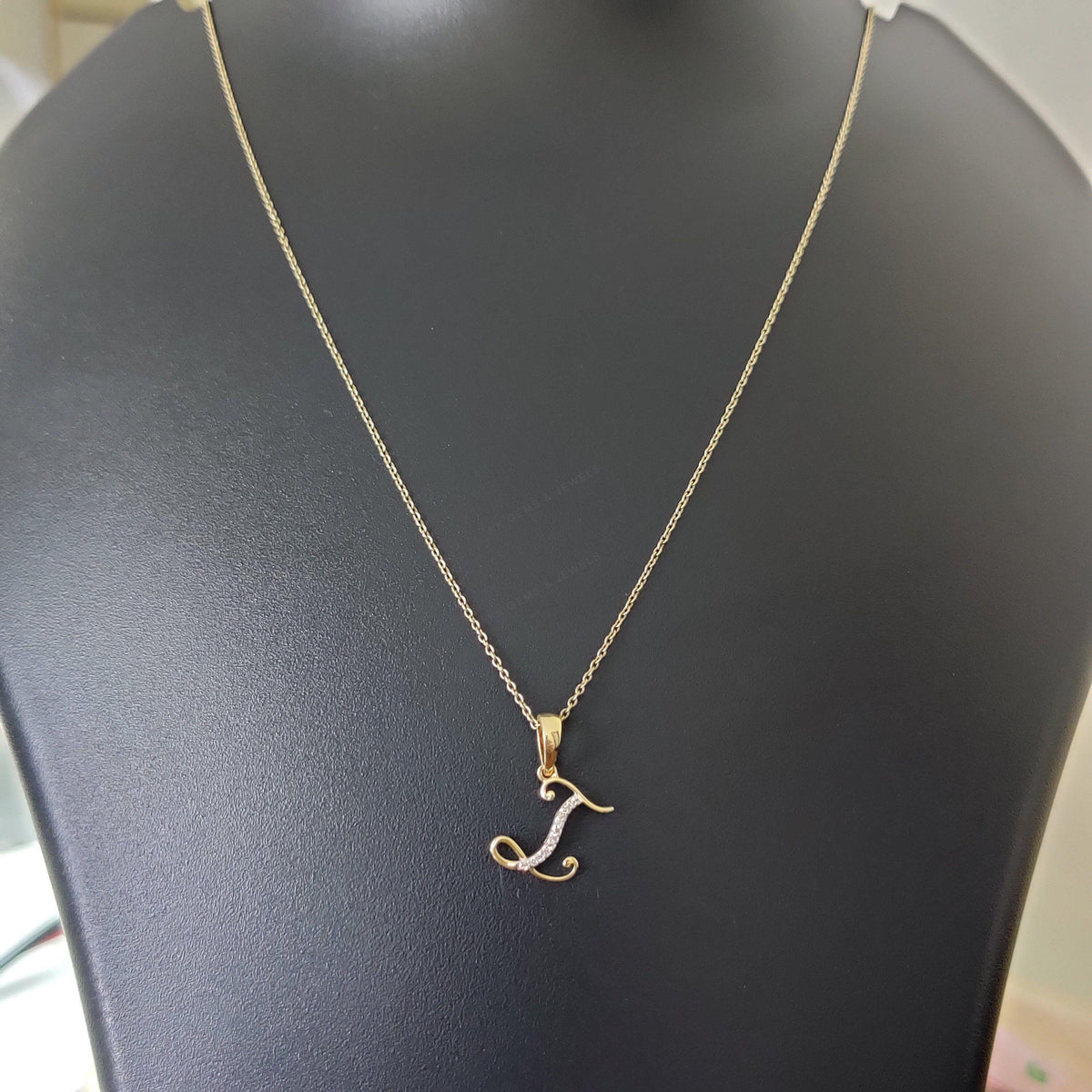 14K Solid Gold Initial I Diamond Pendant, Birthday Gift
