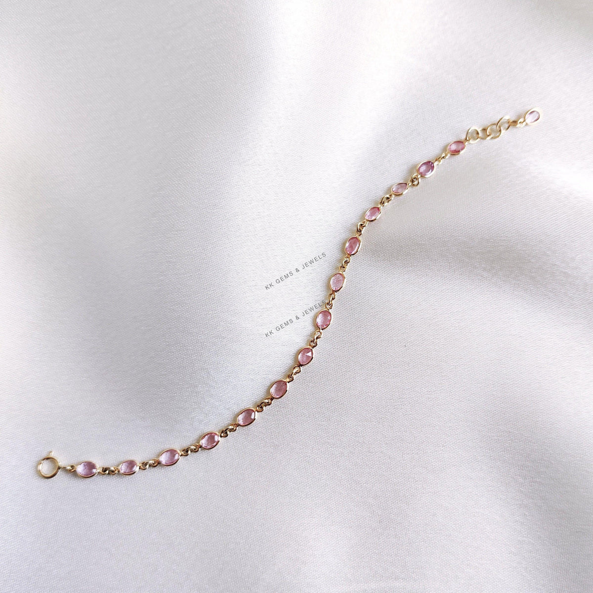 Natural Pink Sapphire Bracelet: 14K Solid Yellow Gold September Birthstone, Christmas Present