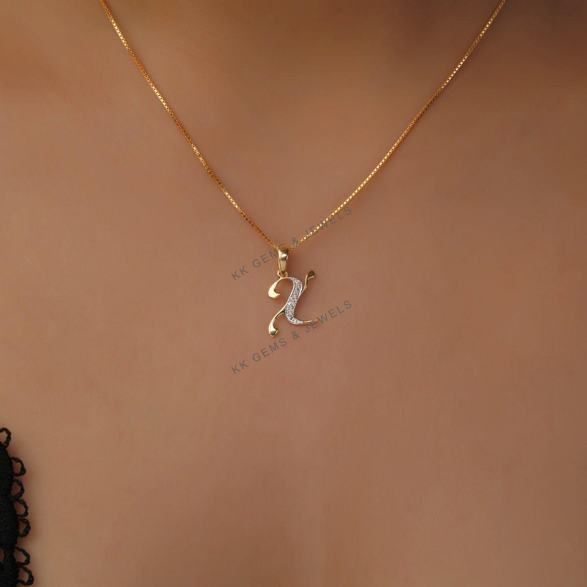 14K Solid Yellow Gold Initial X Diamond Pendant, Birthday Gift