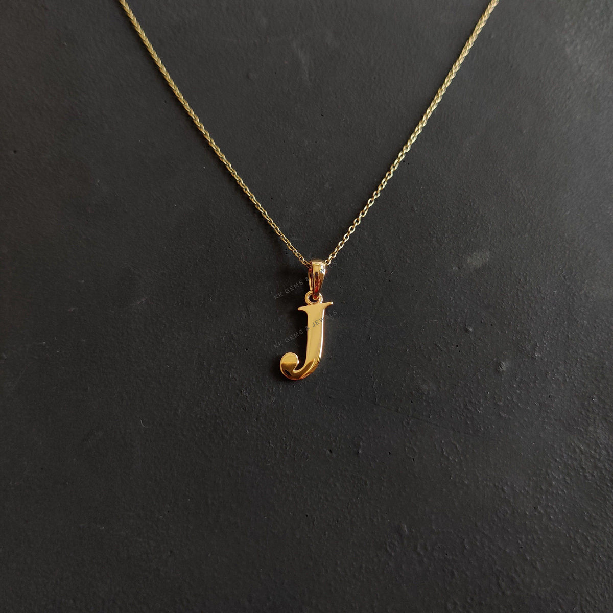 14K Solid Gold Initial J Pendant: Elegant Letter Charm
