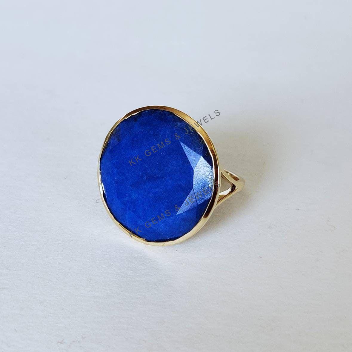 14K Solid Yellow Gold Natural Lapis Lazuli Ring, September Birthstone