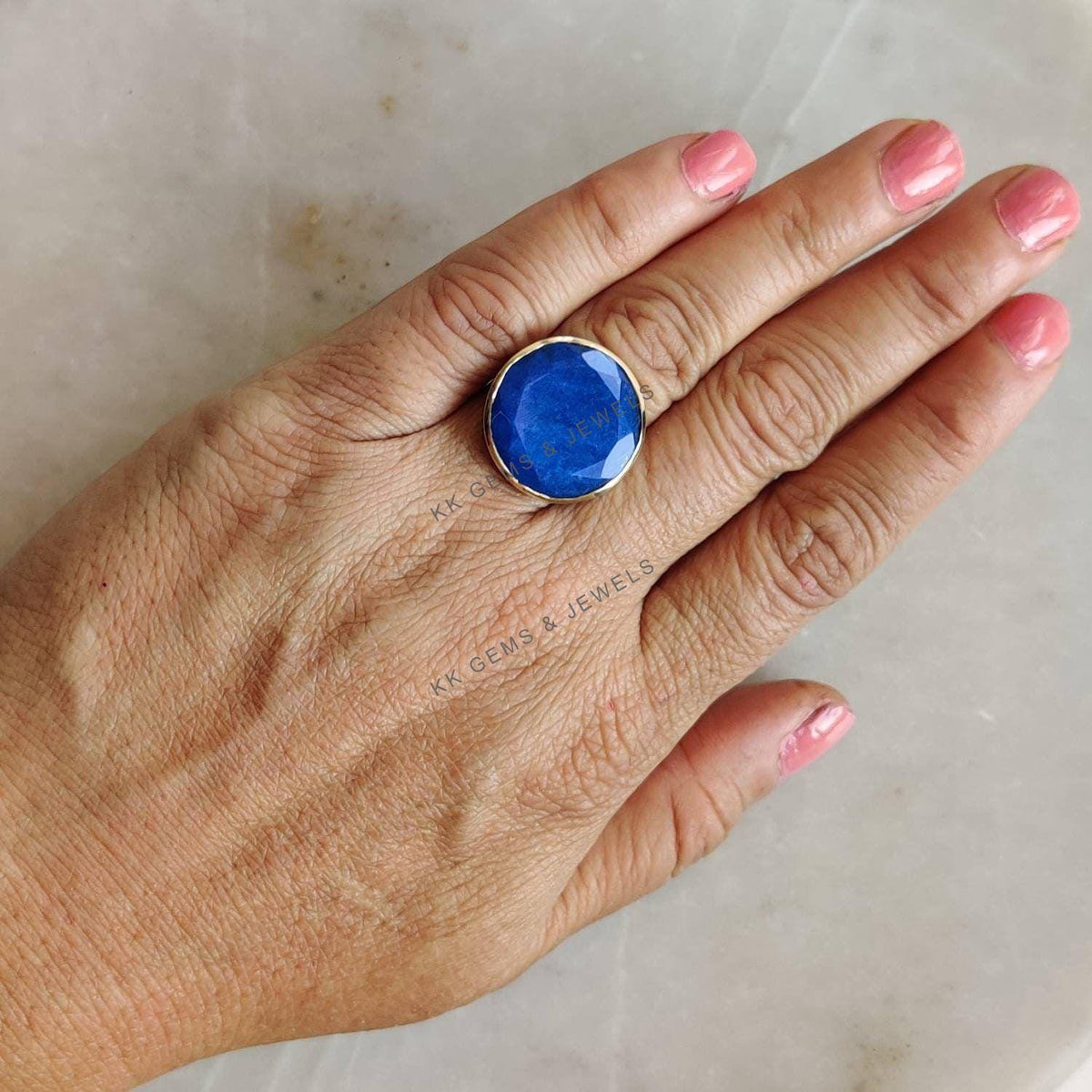 14K Solid Yellow Gold Natural Lapis Lazuli Ring, September Birthstone