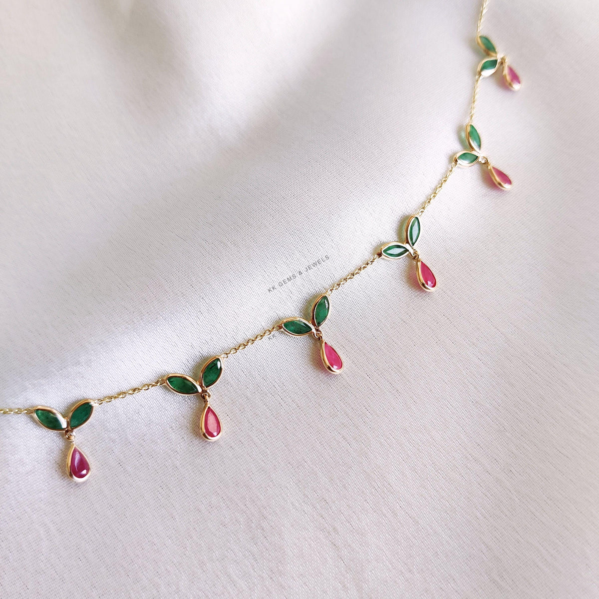 Natural Ruby & Emerald Bracelet, 14K Solid Yellow Gold Gemstone Bracelet