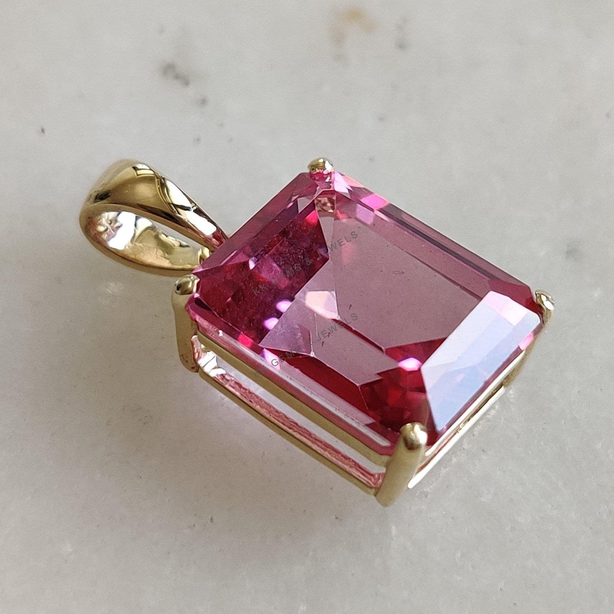 Natural Pink Topaz Pendant, 14K Solid Yellow Gold Octagon Gemstone, November Birthstone