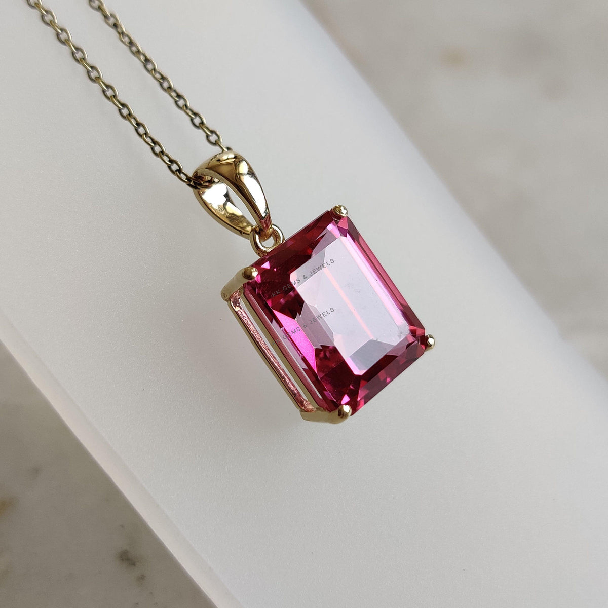 Natural Pink Topaz Pendant, 14K Solid Yellow Gold Octagon Gemstone, November Birthstone
