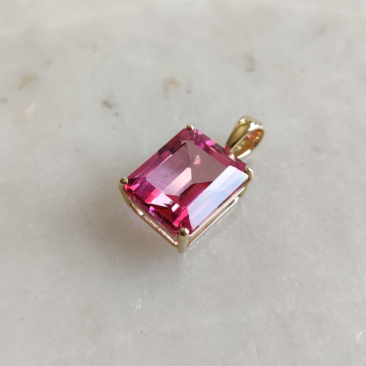 Natural Pink Topaz Pendant, 14K Solid Yellow Gold Octagon Gemstone, November Birthstone