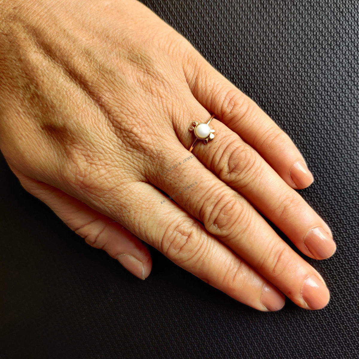 14K Solid Gold Natural Pearl & Orange Sapphire Ring, June September Birthstone, Christmas Gift
