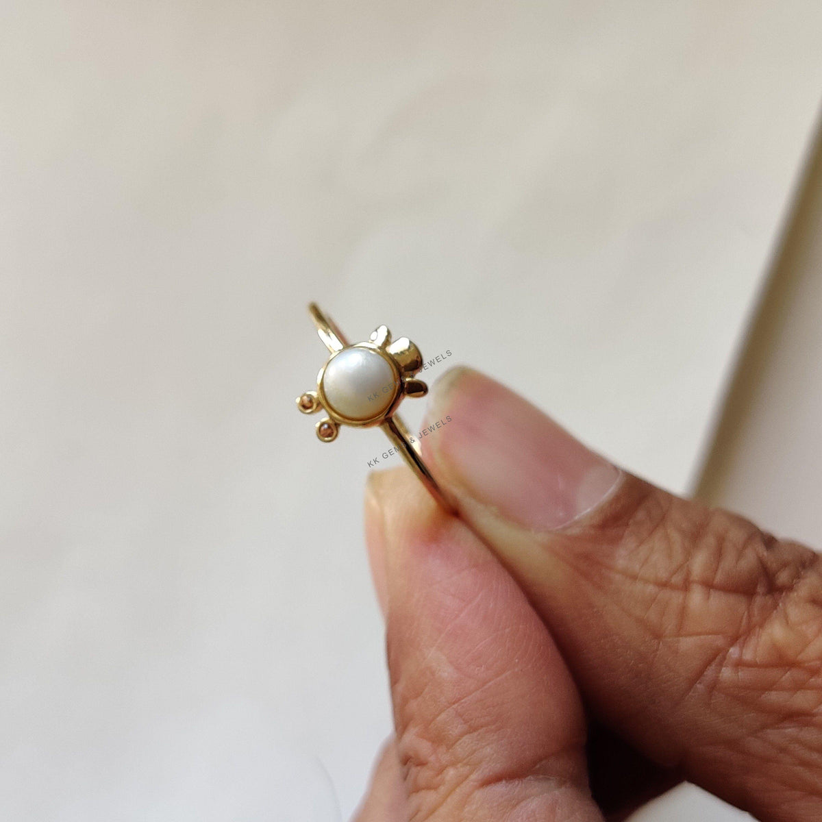 14K Solid Gold Natural Pearl & Orange Sapphire Ring, June September Birthstone, Christmas Gift