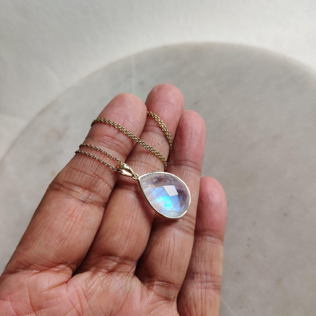 Natural Rainbow Moonstone Pendant, 14K Solid Yellow Gold Pendant, June Birthstone