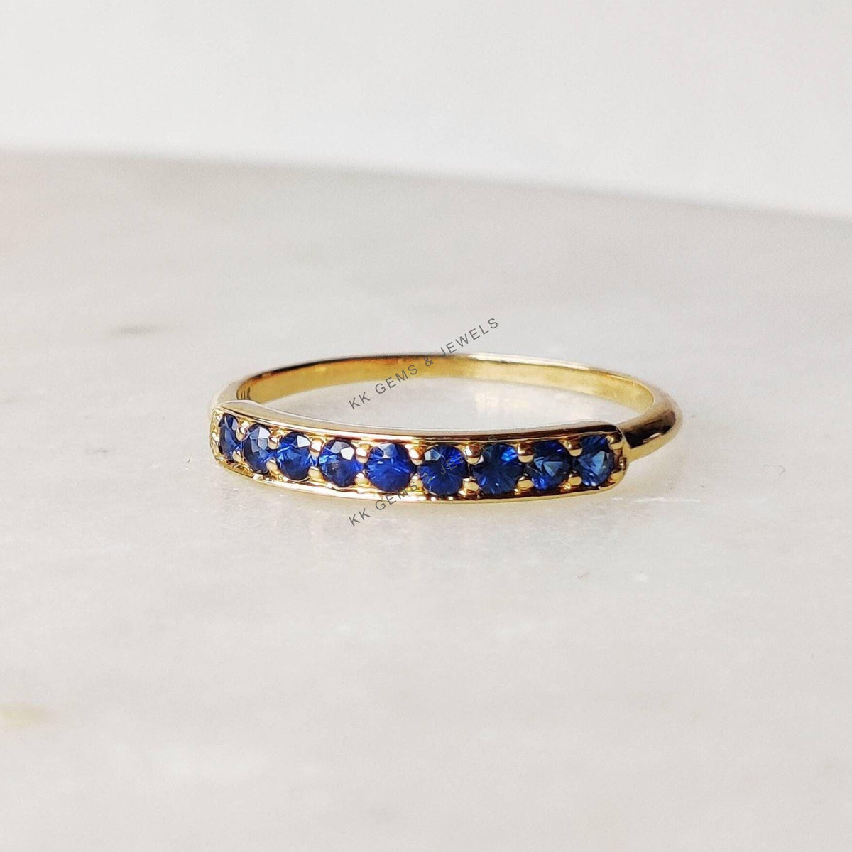 Natural Blue Sapphire 14K Solid Yellow Gold Ring, September Birthstone
