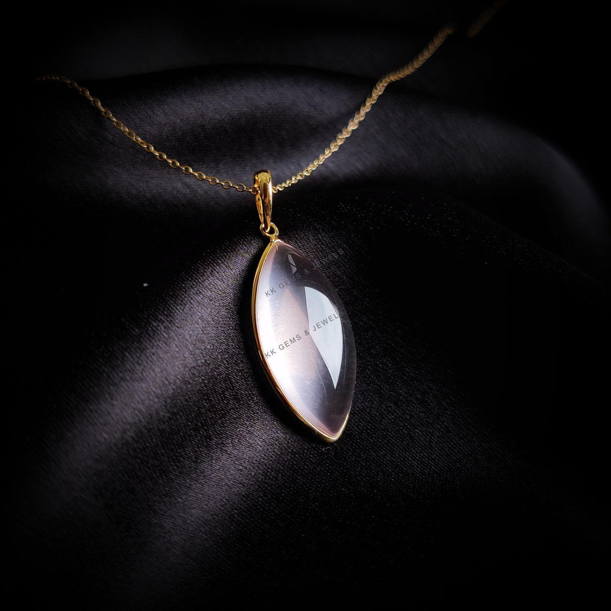 Natural Rose Quartz Marquise Pendant, 14K Solid Yellow Gold Pendant, January Birthstone, Christmas Present
