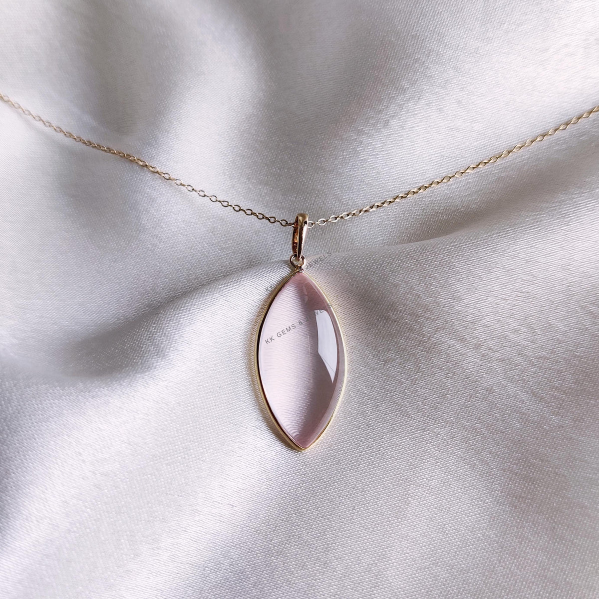 Natural Rose Quartz Marquise Pendant, 14K Solid Yellow Gold Pendant, January Birthstone, Christmas Present