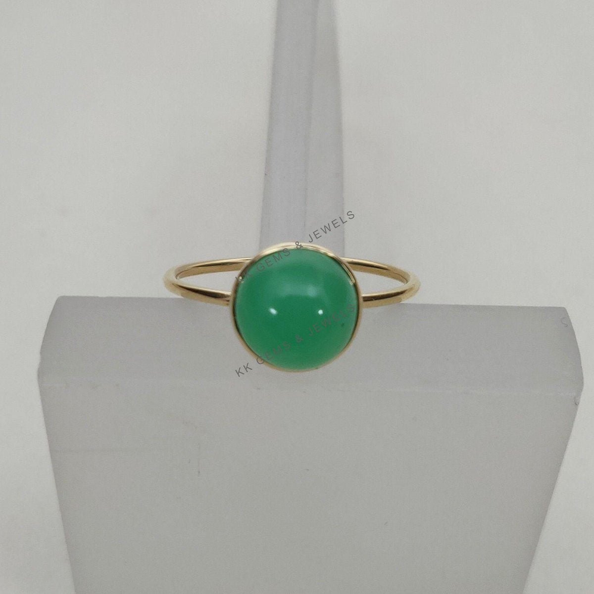 Natural Chrysoprase Ring, 14K Solid Yellow Gold Bezel Ring, May Birthstone