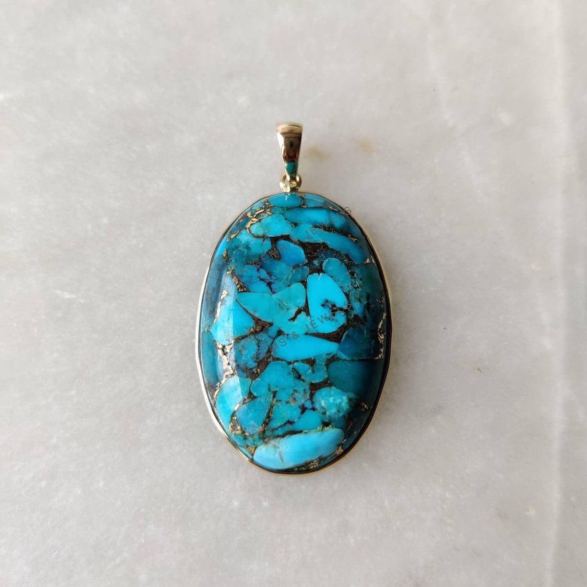 Natural Sleeping Beauty Turquoise Pendant, 14K Solid Yellow Gold Bezel Pendant, December Birthstone