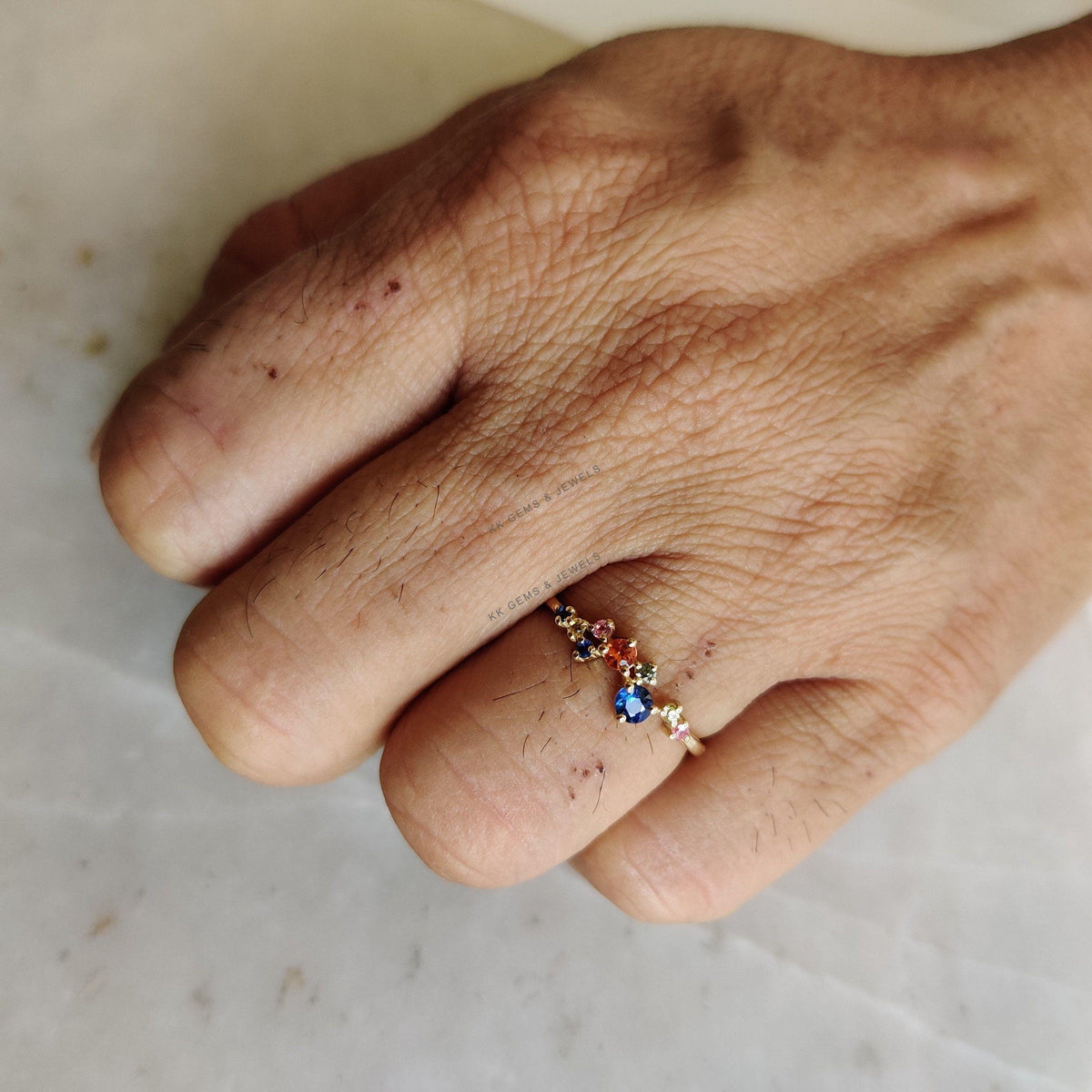 14K Solid Yellow Gold Natural Multi Sapphire Ring, September Birthstone Jewelry